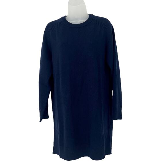 THAKOON Long Sleeve Wool Sweater Dress Mini Midnight Navy Blue Crew Medium NEW - Picture 7 of 13